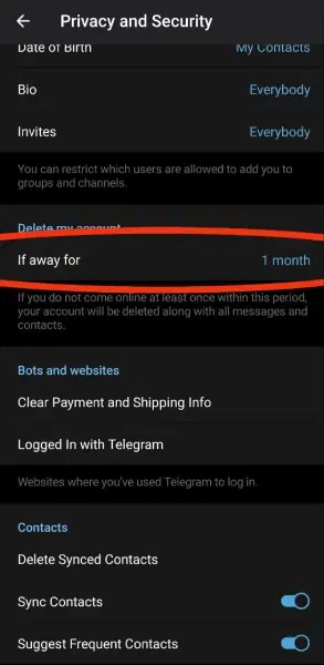 دیلیت اکانت خودکار تلگرام