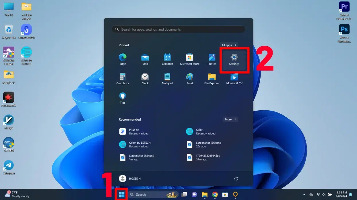 منوی تنظیمات ویندوز