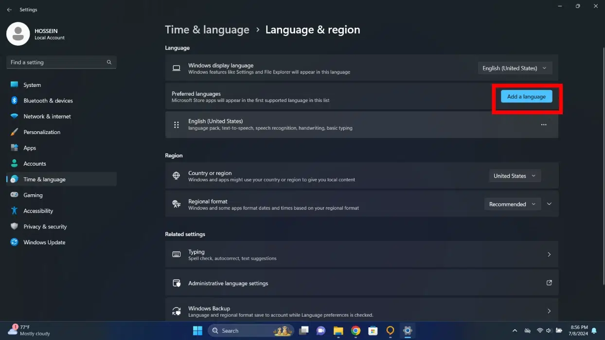 اضافه کردن زبان فارسی در ویندوز 11