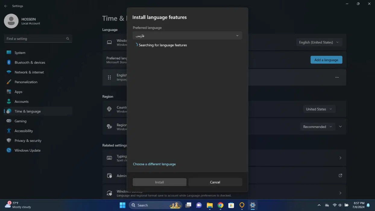 مراحل نصب زبان فارسی در لپ تاپ لنوو