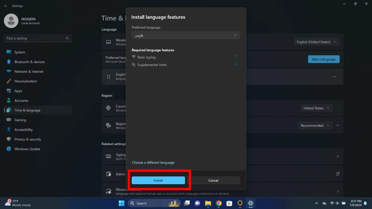 اضافه کردن زبان فارسی به کیبورد لپ تاپ لنوو
