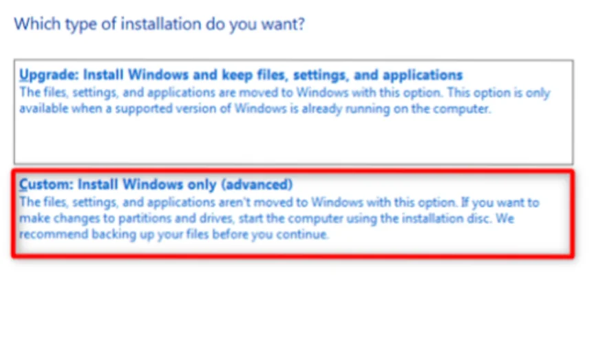 درایو مورد نظر برای نصب ویندوز