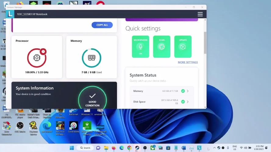 مشاهده اطلاعات لپ تاپ لنوو